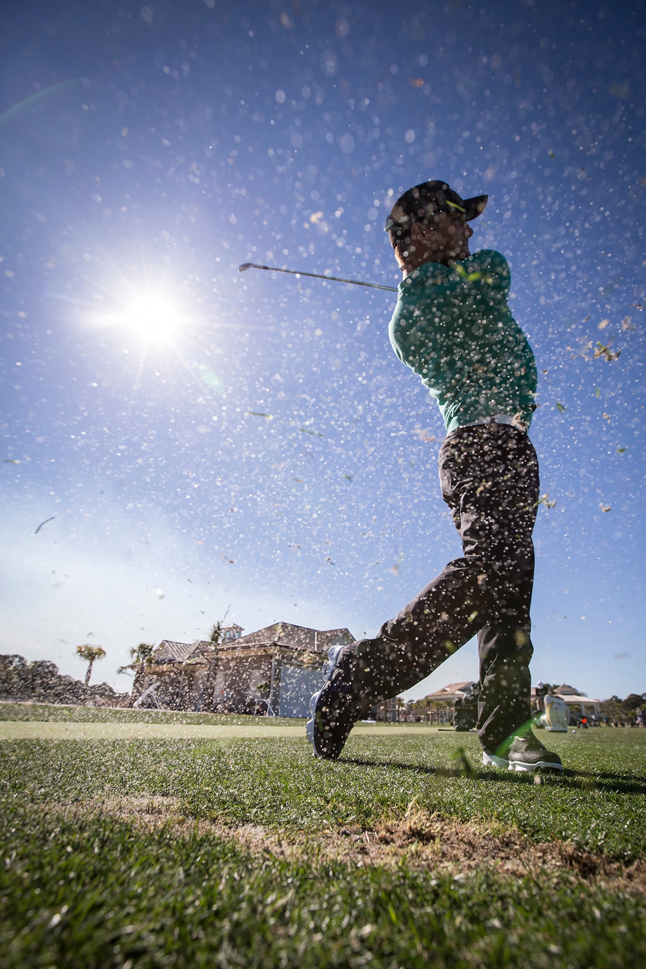Professional golfer concentration focus close up